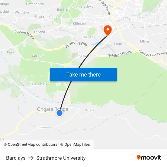 Barclays to Strathmore University map