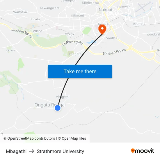 Mbagathi to Strathmore University map