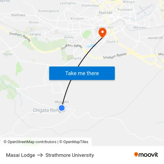 Masai Lodge to Strathmore University map
