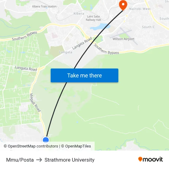 Mmu/Posta to Strathmore University map