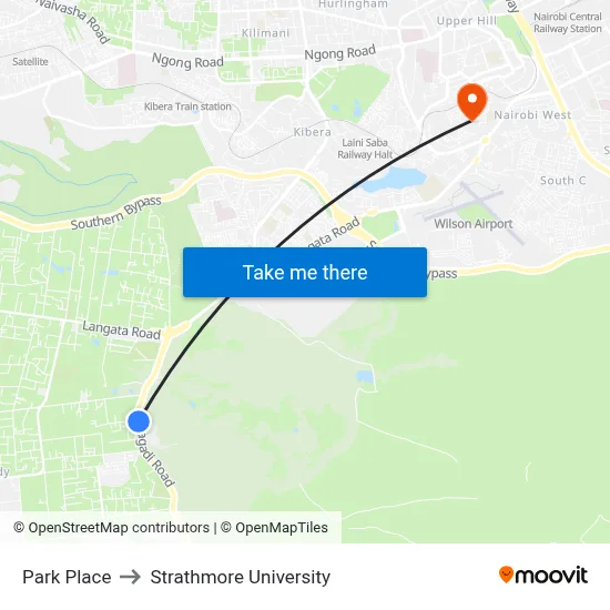 Park Place to Strathmore University map
