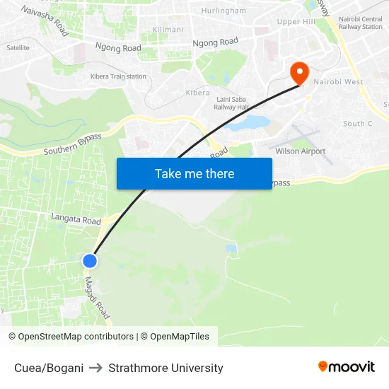 Cuea/Bogani to Strathmore University map