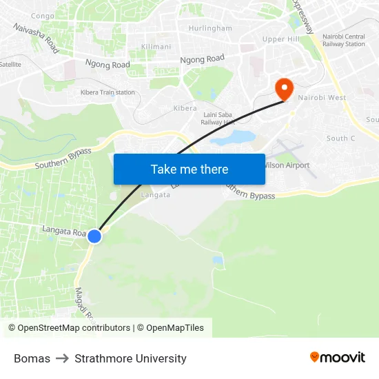Bomas to Strathmore University map