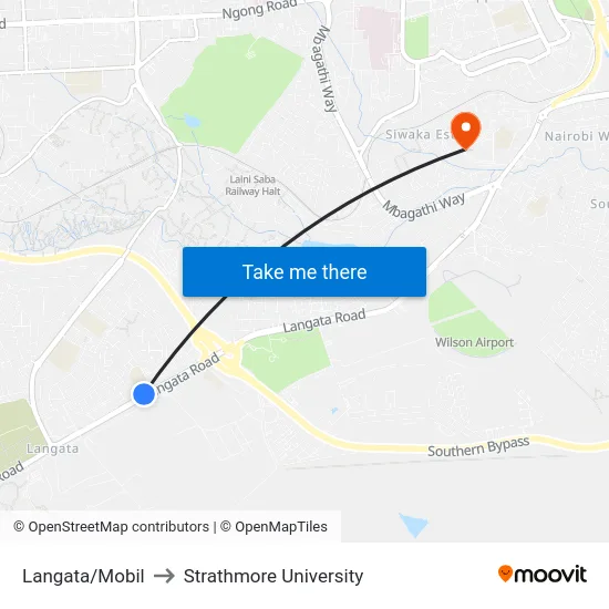 Langata/Mobil to Strathmore University map