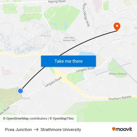 Pcea Junction to Strathmore University map
