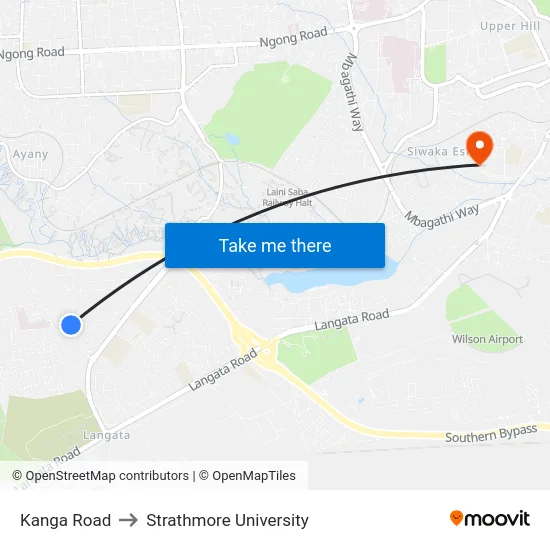 Kanga Road to Strathmore University map