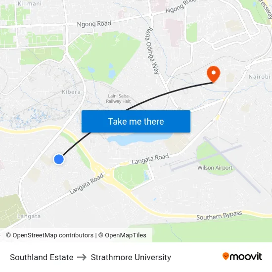 Southland Estate to Strathmore University map