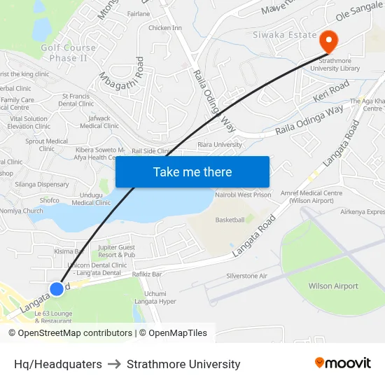 Hq/Headquaters to Strathmore University map