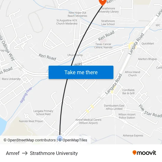 Amref to Strathmore University map