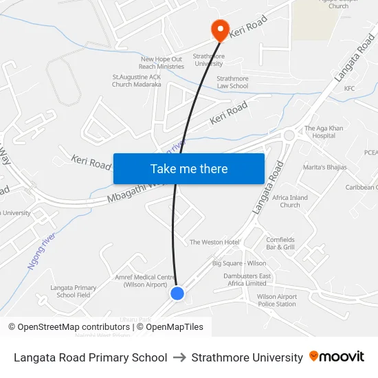 Langata Road Primary School to Strathmore University map