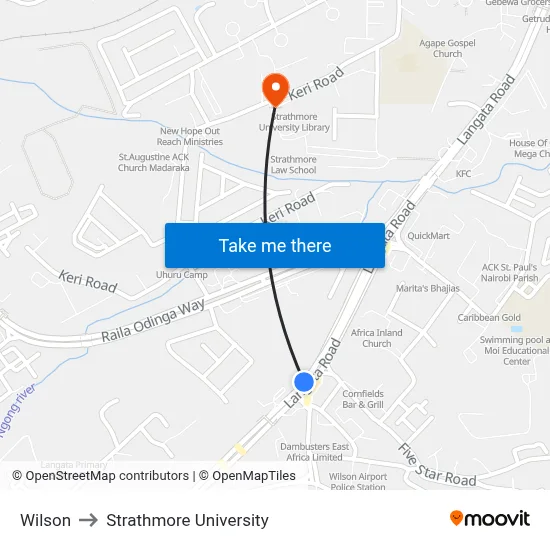 Wilson to Strathmore University map