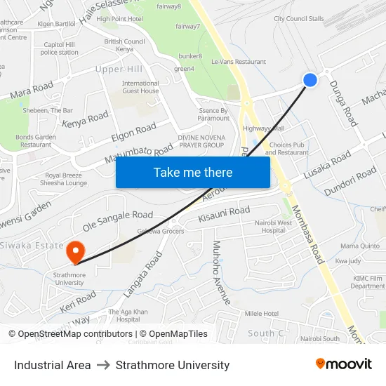 Industrial Area to Strathmore University map