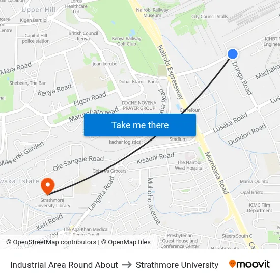 Industrial Area Round About to Strathmore University map