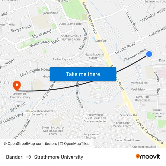 Bandari to Strathmore University map