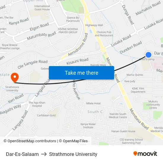 Dar-Es-Salaam to Strathmore University map