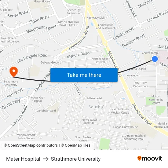 Mater Hospital to Strathmore University map
