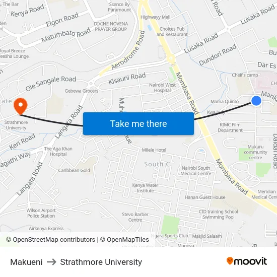 Makueni to Strathmore University map