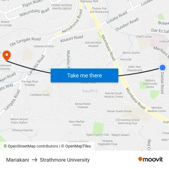 Mariakani to Strathmore University map