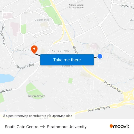 South Gate Centre to Strathmore University map