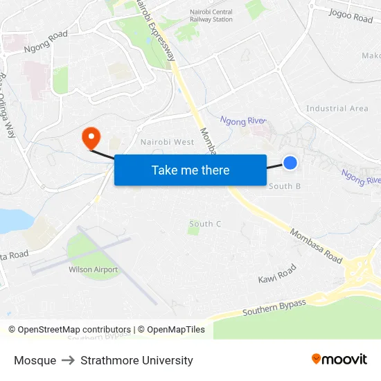 Mosque to Strathmore University map