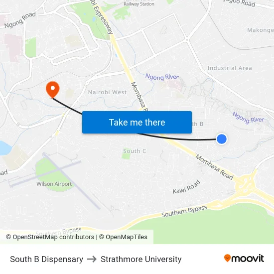 South B Dispensary to Strathmore University map