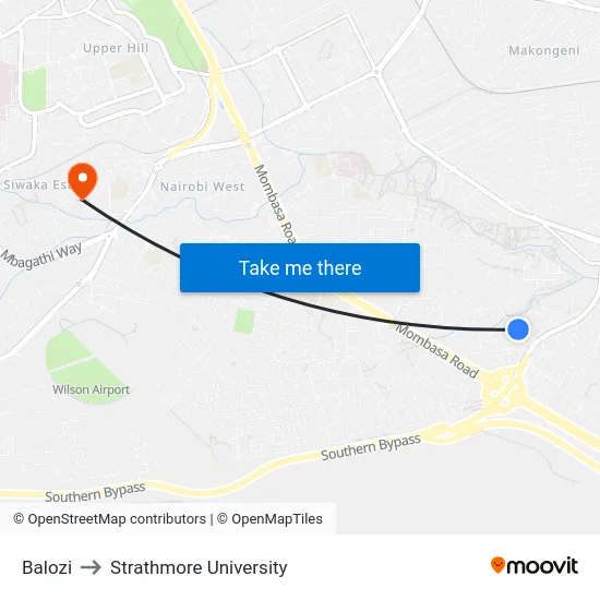 Balozi to Strathmore University map