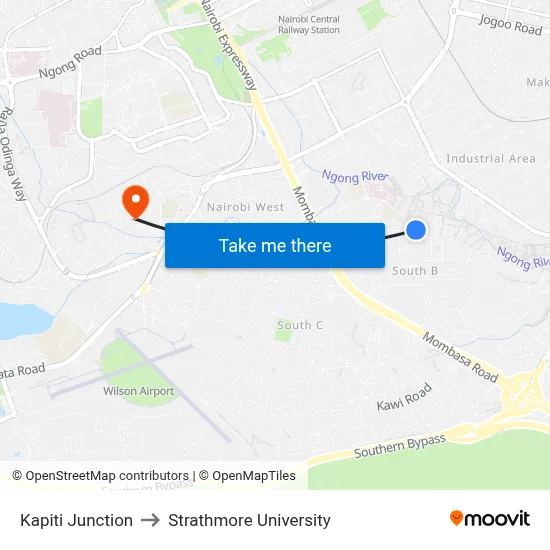 Kapiti Junction to Strathmore University map