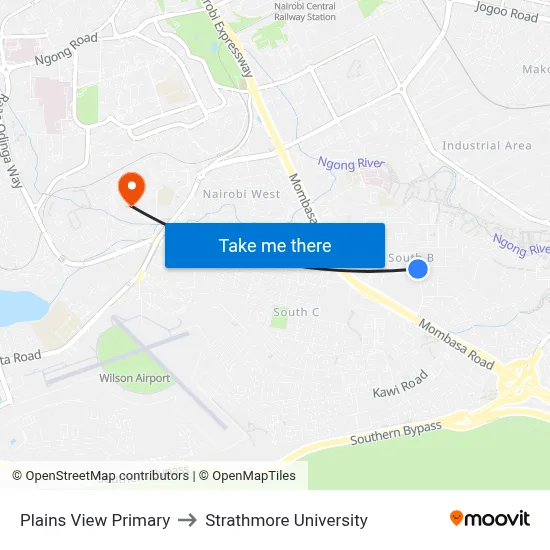 Plains View Primary to Strathmore University map