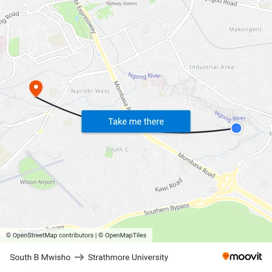 South B Mwisho to Strathmore University map