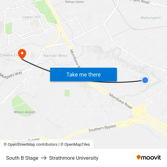 South B Stage to Strathmore University map