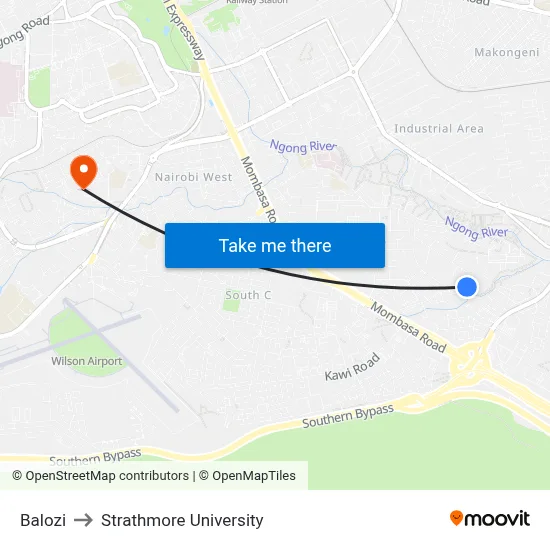 Balozi to Strathmore University map