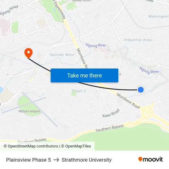Plainsview Phase 5 to Strathmore University map