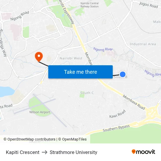 Kapiti Crescent to Strathmore University map