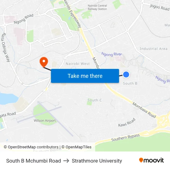 South B Mchumbi Road to Strathmore University map