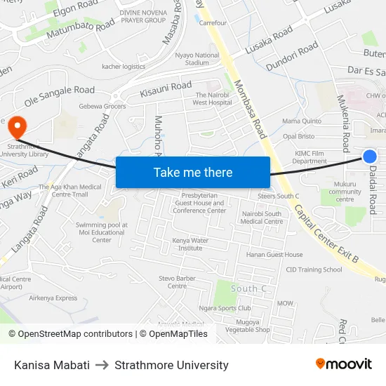 Kanisa Mabati to Strathmore University map