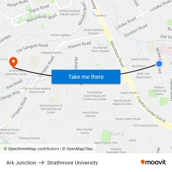Ark Junction to Strathmore University map