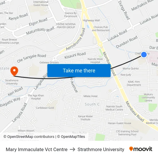 Mary Immaculate Vct Centre to Strathmore University map