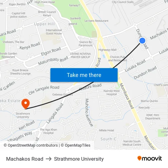 Machakos Road to Strathmore University map