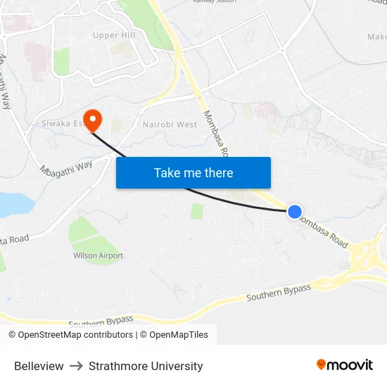 Belleview to Strathmore University map