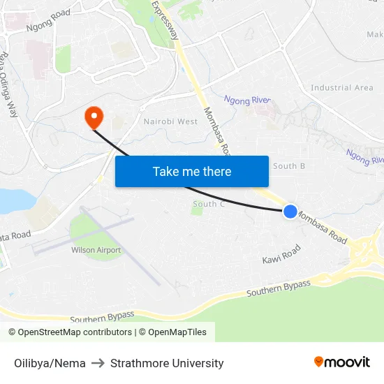 Oilibya/Nema to Strathmore University map