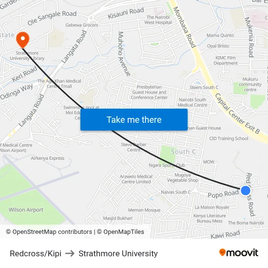 Redcross/Kipi to Strathmore University map