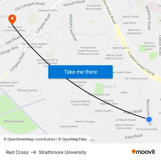 Red Cross to Strathmore University map