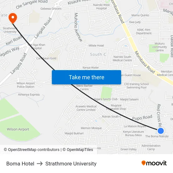 Boma Hotel to Strathmore University map