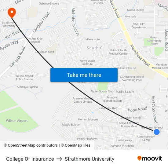 College Of Insurance to Strathmore University map