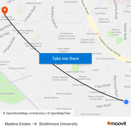 Madina Estate to Strathmore University map