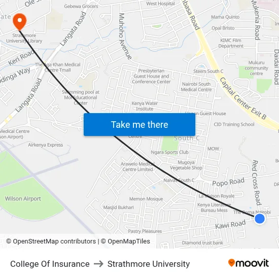 College Of Insurance to Strathmore University map