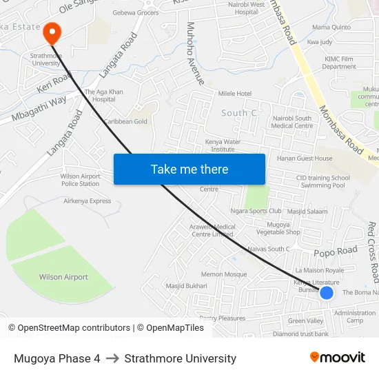 Mugoya Phase 4 to Strathmore University map