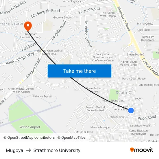 Mugoya to Strathmore University map
