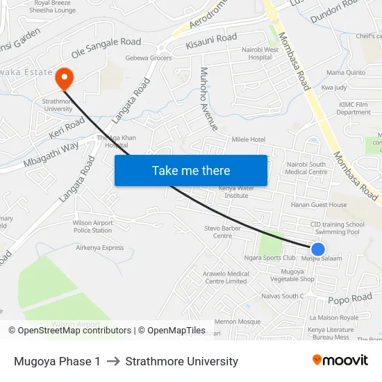 Mugoya Phase 1 to Strathmore University map