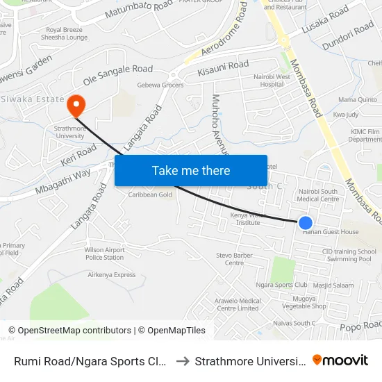 Rumi Road/Ngara Sports Club to Strathmore University map